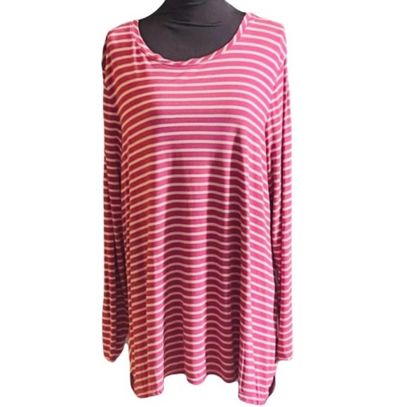 LOGO by Lori Goldstein Tops - LOGO Lori Goldstein Women's Angle Stripe Knit Asymmetric Hem Long Sleeve Tee XL